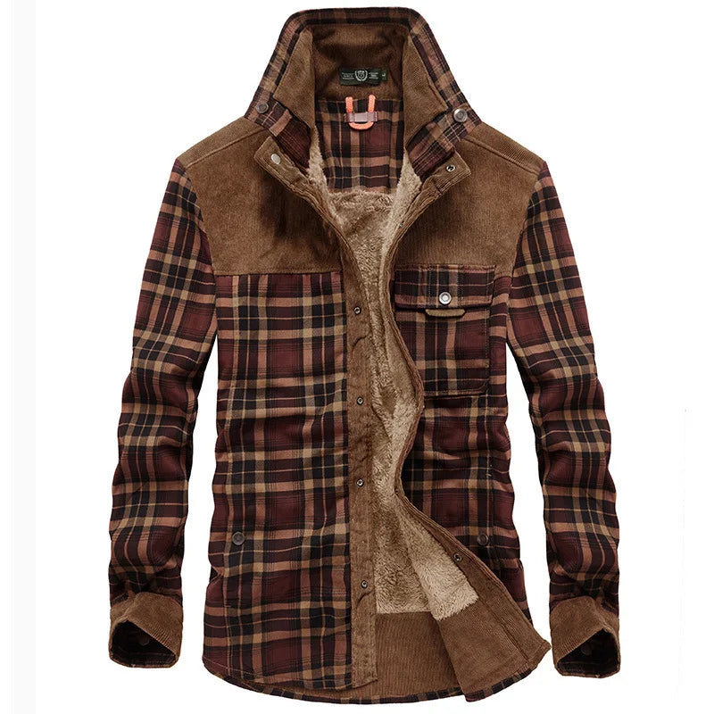 Men's Jacket - Plaid - Button-Up - Fleece Lined Jacket | Shirt Jacket-Grace Aura