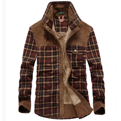 Men's Jacket - Plaid - Button-Up - Fleece Lined Jacket | Shirt Jacket-Grace Aura