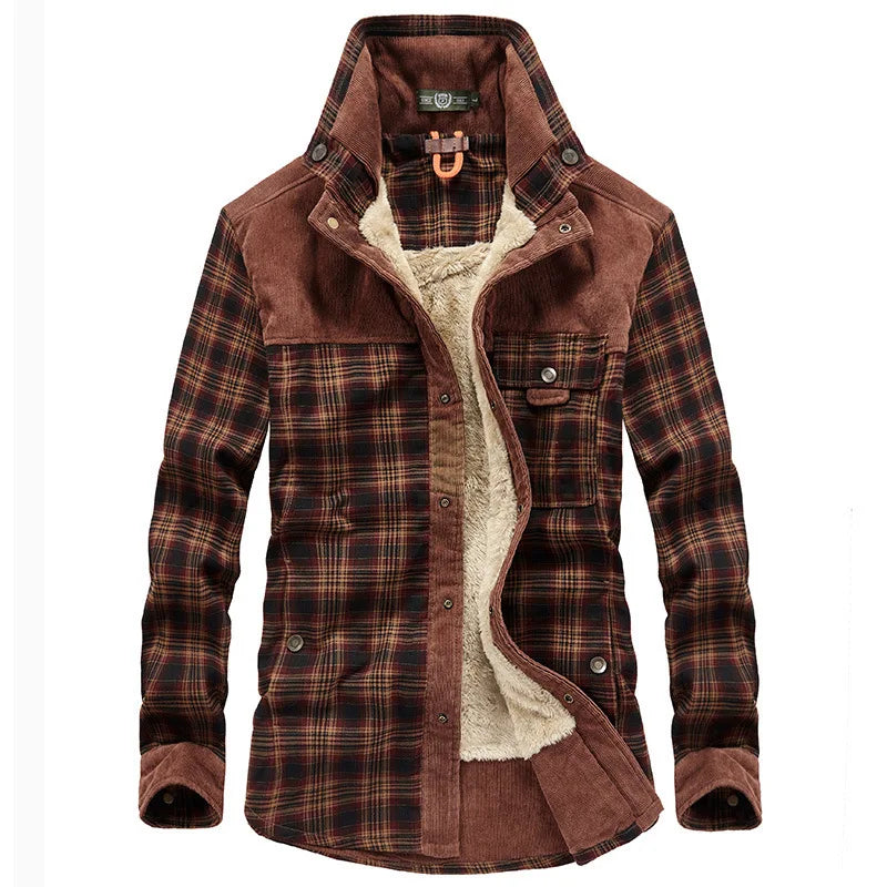 Men's Jacket - Plaid - Button-Up - Fleece Lined Jacket | Shirt Jacket-Grace Aura