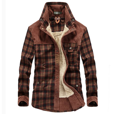 Men's Jacket - Plaid - Button-Up - Fleece Lined Jacket | Shirt Jacket-Grace Aura