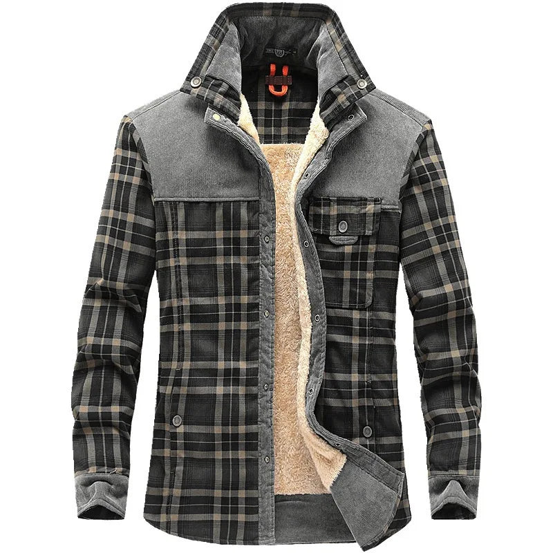 Men's Jacket - Plaid - Button-Up - Fleece Lined Jacket | Shirt Jacket-Grace Aura