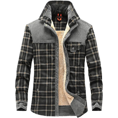 Men's Jacket - Plaid - Button-Up - Fleece Lined Jacket | Shirt Jacket-Grace Aura