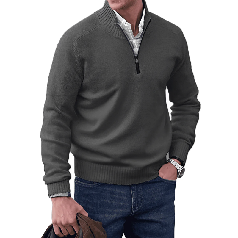 Mens Quarter Zip Jumper - Winter - Pullover - Knitted jumper - Mens Half Zip Sweater-Grace Aura