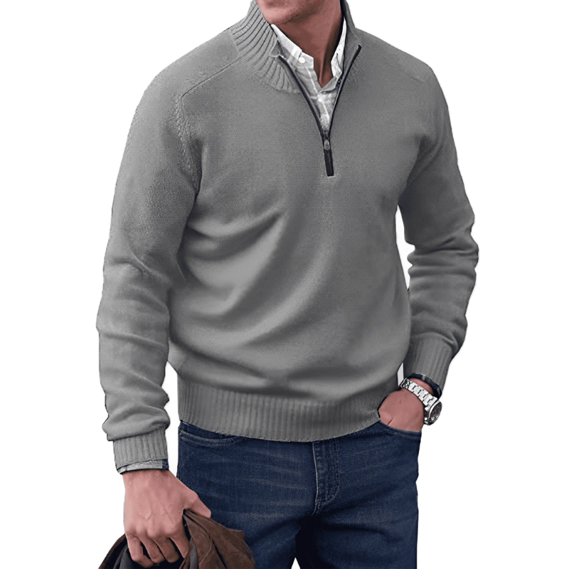 Mens Quarter Zip Jumper - Winter - Pullover - Knitted jumper - Mens Half Zip Sweater-Grace Aura