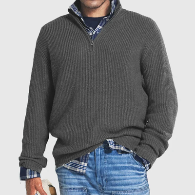 Men's Quarter-Zip Sweater - Rib Knit - Pullover - Polo Jumper - Knitted Jumper-Grace Aura