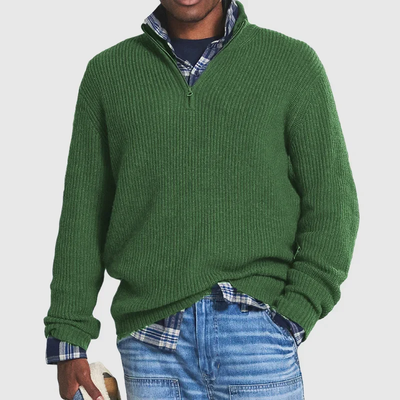 Men's Quarter-Zip Sweater - Rib Knit - Pullover - Polo Jumper - Knitted Jumper-Grace Aura