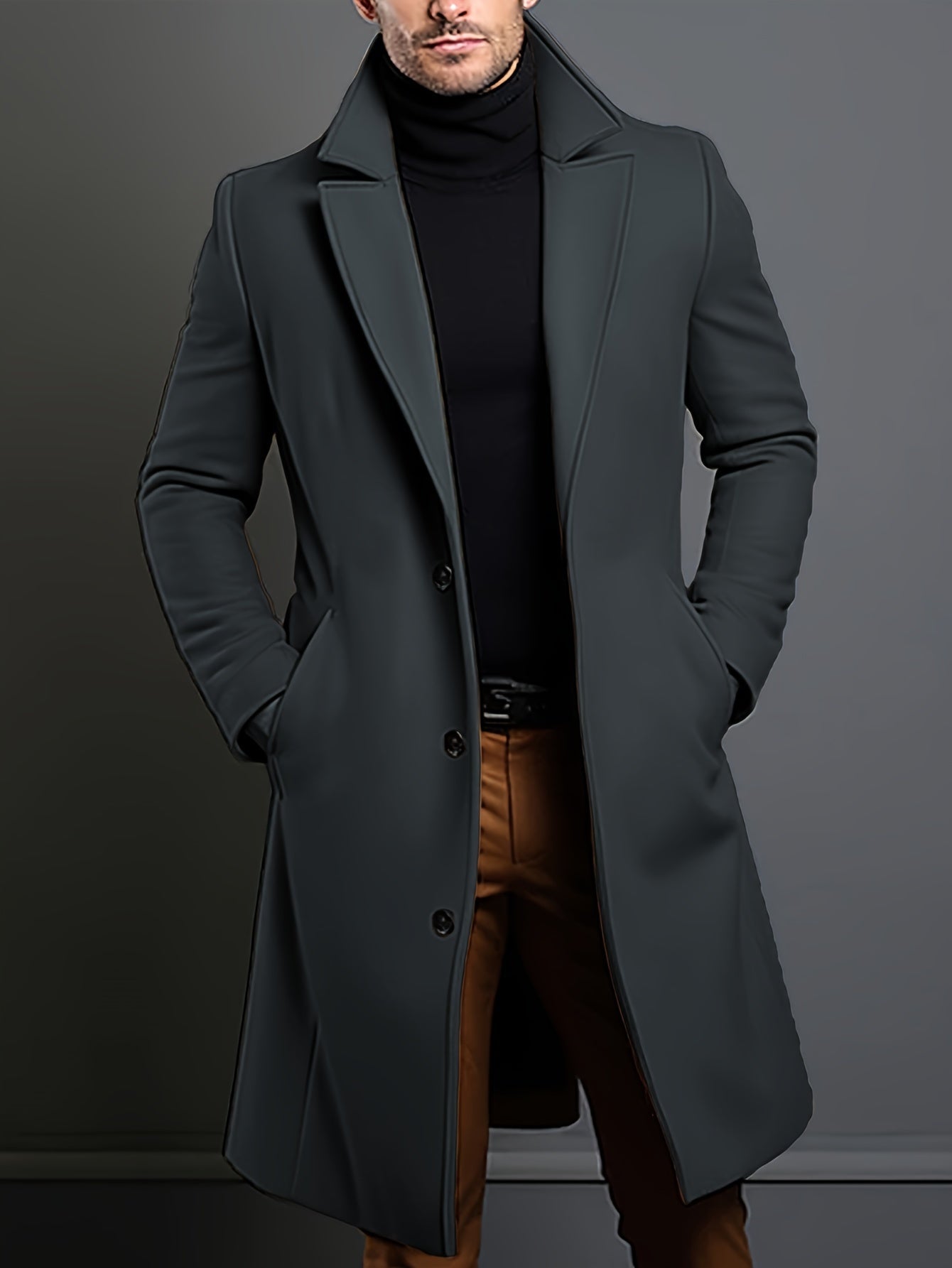 Men's Trench Coat - Wool Blend - Single Breasted - Wool Trench Coat - Men's Jackets-Grace Aura
