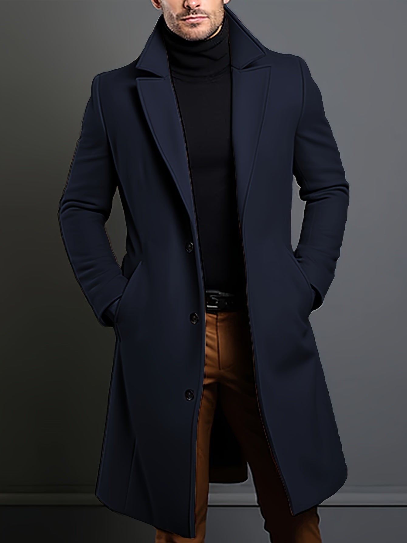 Men's Trench Coat - Wool Blend - Single Breasted - Wool Trench Coat - Men's Jackets-Grace Aura