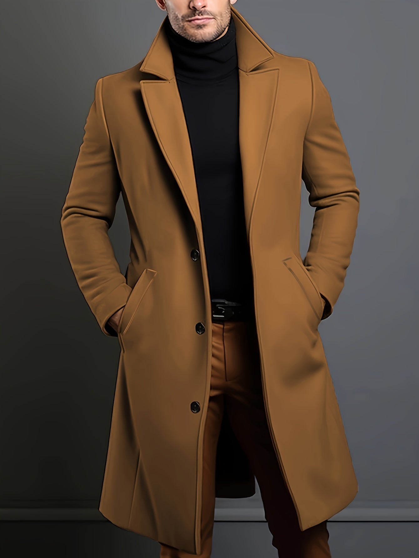 Men's Trench Coat - Wool Blend - Single Breasted - Wool Trench Coat - Men's Jackets-Grace Aura