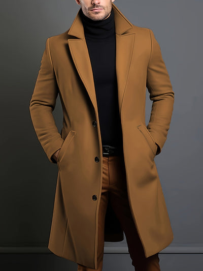 Men's Trench Coat - Wool Blend - Single Breasted - Wool Trench Coat - Men's Jackets-Grace Aura