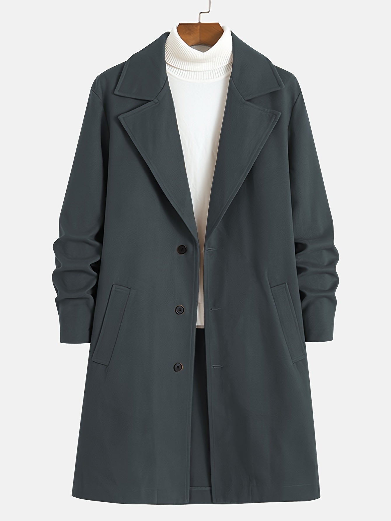 Men's Trench Coat - Wool Blend - Single Breasted - Wool Trench Coat - Men's Jackets-Grace Aura