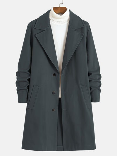 Men's Trench Coat - Wool Blend - Single Breasted - Wool Trench Coat - Men's Jackets-Grace Aura