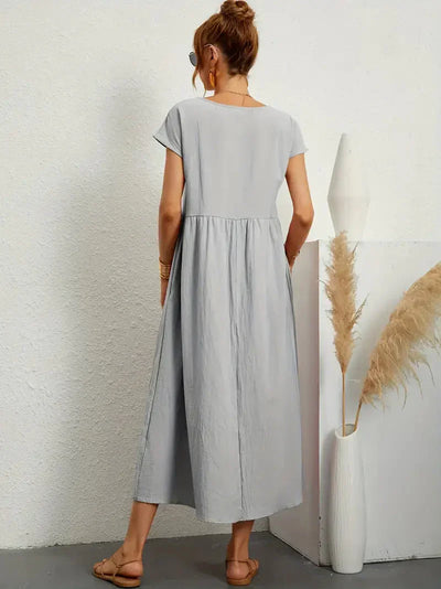 Midi Dress - Loose Fit - Short Sleeve - Long Dress - Summer Dress-Grace Aura