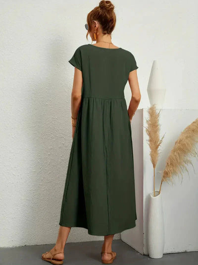 Midi Dress - Loose Fit - Short Sleeve - Long Dress - Summer Dress-Grace Aura