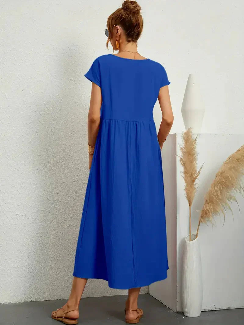 Midi Dress - Loose Fit - Short Sleeve - Long Dress - Summer Dress-Grace Aura