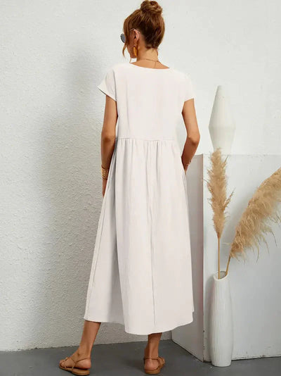 Midi Dress - Loose Fit - Short Sleeve - Long Dress - Summer Dress-Grace Aura