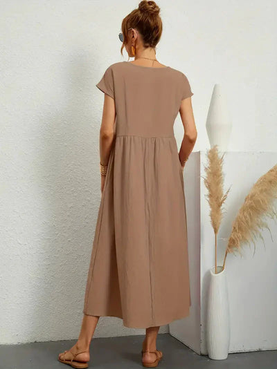 Midi Dress - Loose Fit - Short Sleeve - Long Dress - Summer Dress-Grace Aura