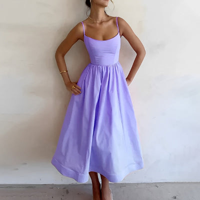 Midi Dress - Puff Hem - Spaghetti Straps - Elegant Dress - Summer Dress-Grace Aura