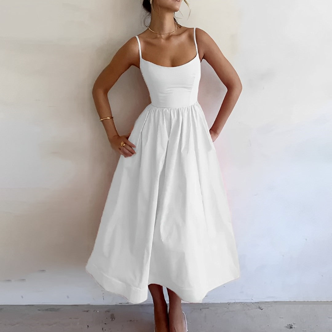 Midi Dress - Puff Hem - Spaghetti Straps - Elegant Dress - Summer Dress-Grace Aura