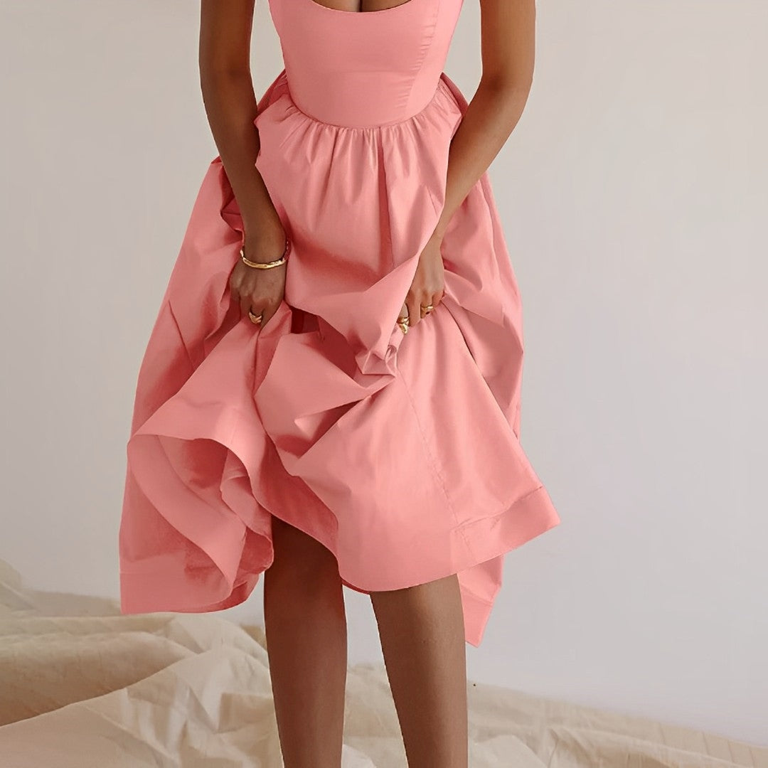 Midi Dress - Puff Hem - Spaghetti Straps - Elegant Dress - Summer Dress-Grace Aura