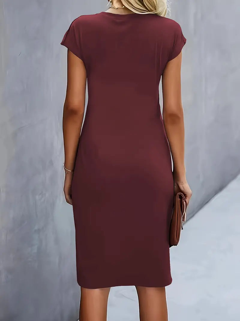 Midi Dress - Women's Short Sleeve Knee Length Summer Dress-Grace Aura