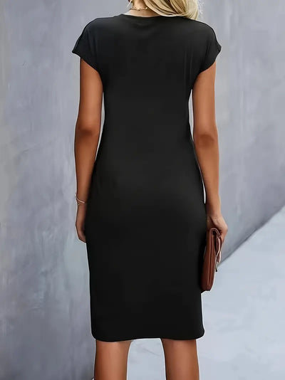 Midi Dress - Women's Short Sleeve Knee Length Summer Dress-Grace Aura