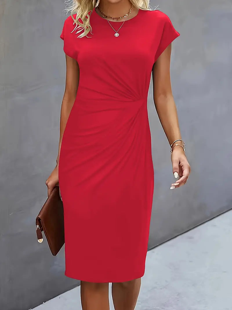 Midi Dress - Women's Short Sleeve Knee Length Summer Dress-Grace Aura