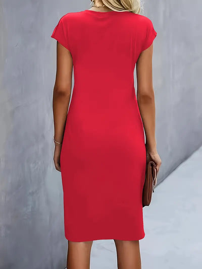 Midi Dress - Women's Short Sleeve Knee Length Summer Dress-Grace Aura