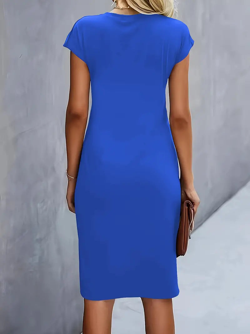 Midi Dress - Women's Short Sleeve Knee Length Summer Dress-Grace Aura