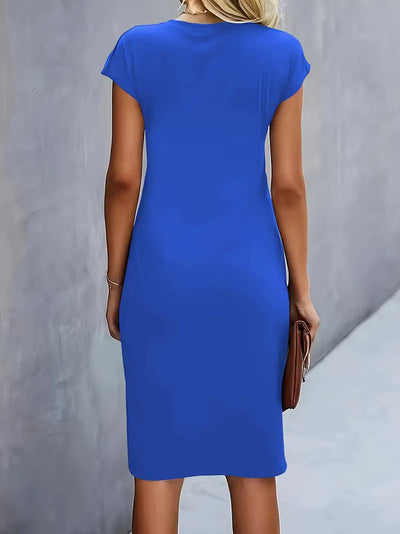 Midi Dress - Women's Short Sleeve Knee Length Summer Dress-Grace Aura