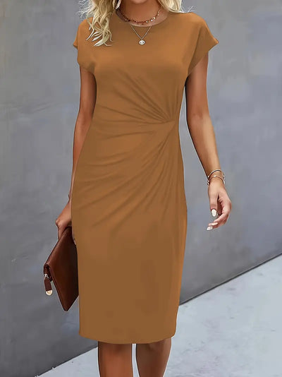 Midi Dress - Women's Short Sleeve Knee Length Summer Dress-Grace Aura