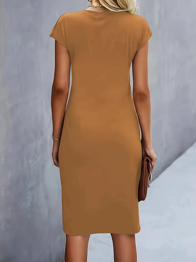 Midi Dress - Women's Short Sleeve Knee Length Summer Dress-Grace Aura