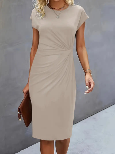 Midi Dress - Women's Short Sleeve Knee Length Summer Dress-Grace Aura