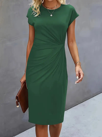 Midi Dress - Women's Short Sleeve Knee Length Summer Dress-Grace Aura