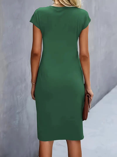 Midi Dress - Women's Short Sleeve Knee Length Summer Dress-Grace Aura