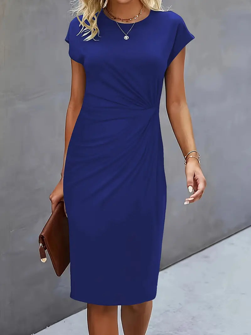 Midi Dress - Women's Short Sleeve Knee Length Summer Dress-Grace Aura