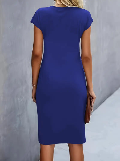 Midi Dress - Women's Short Sleeve Knee Length Summer Dress-Grace Aura