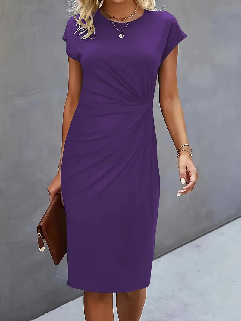 Midi Dress - Women's Short Sleeve Knee Length Summer Dress-Grace Aura