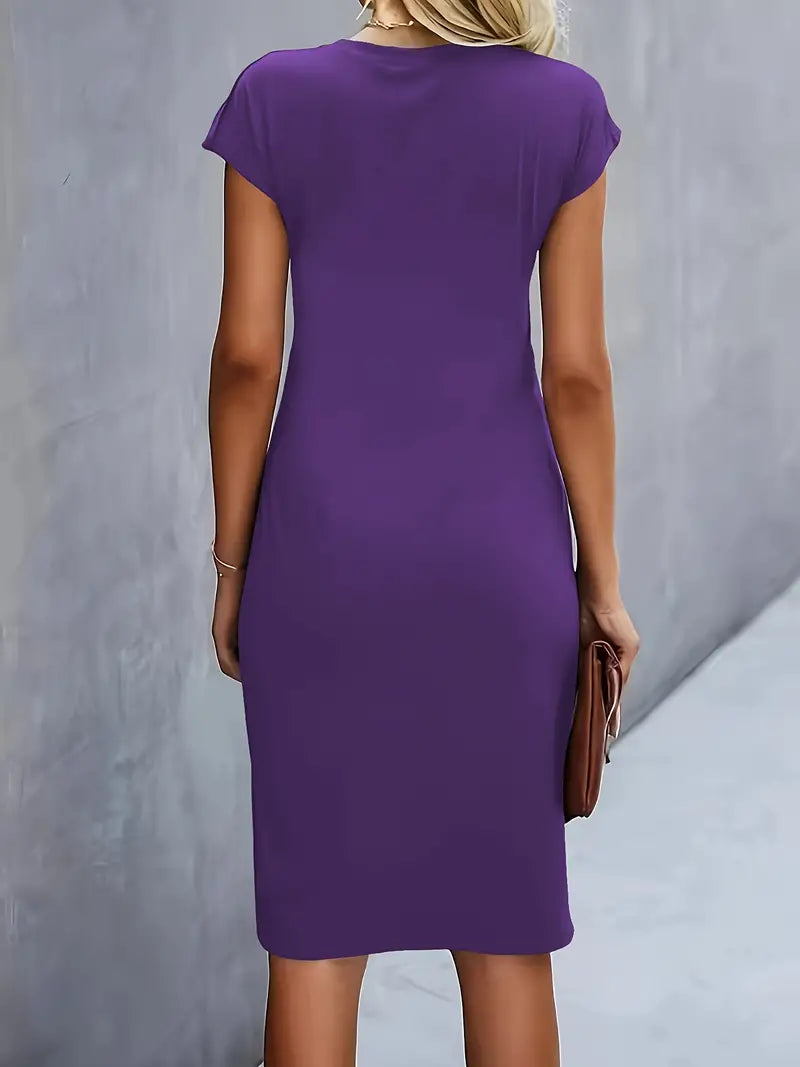 Midi Dress - Women's Short Sleeve Knee Length Summer Dress-Grace Aura
