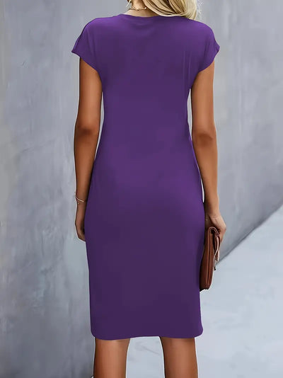 Midi Dress - Women's Short Sleeve Knee Length Summer Dress-Grace Aura