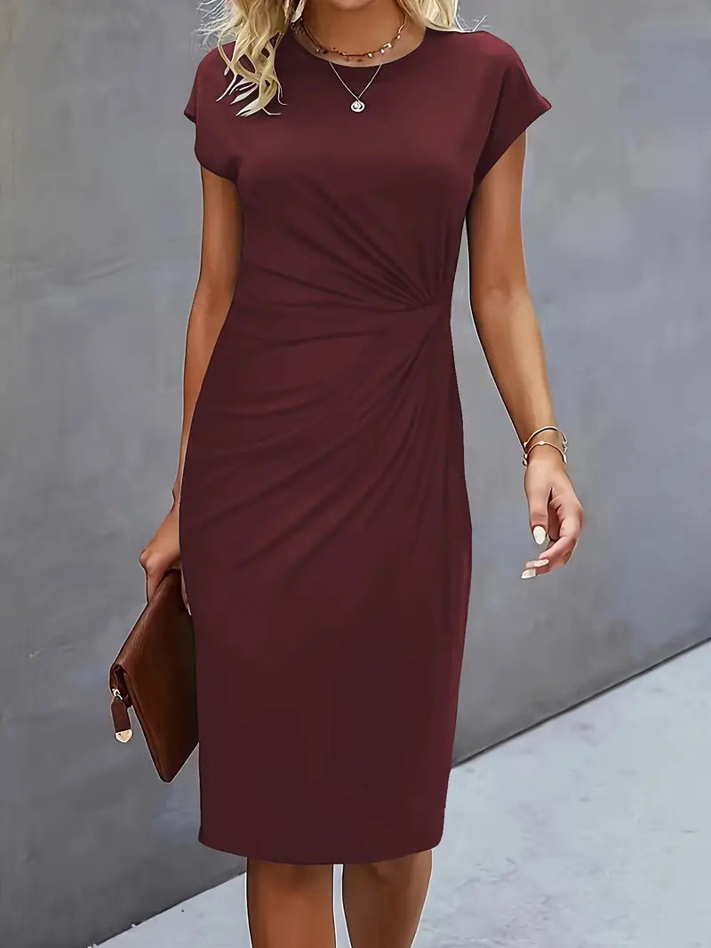 Midi Dress - Women's Short Sleeve Knee Length Summer Dress-Grace Aura