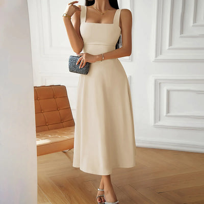 Midi Dress - Women's Sleeveless A-Line Square Neck Dress-Grace Aura