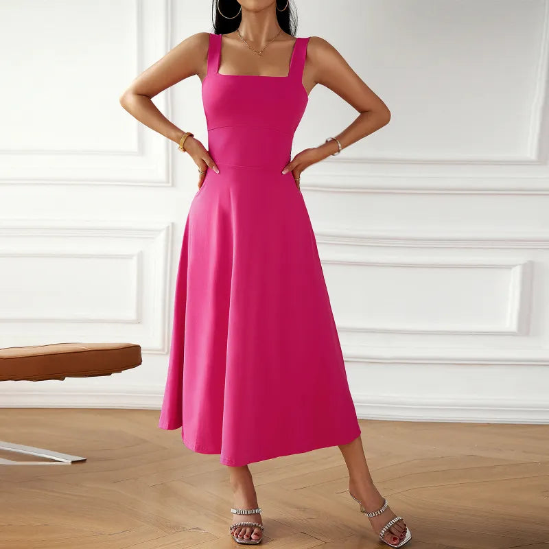 Midi Dress - Women's Sleeveless A-Line Square Neck Dress-Grace Aura
