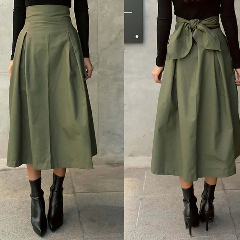 Midi Skirt | Elegant | Tie Waist | Bell Skirt | High Waisted Skirt-Grace Aura