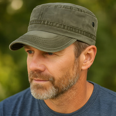 Military Cap | Square | Army Green | Cadet Cap | Men's Cap-Grace Aura