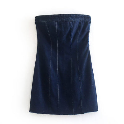 Mini Denim Dress - Women's Tube Bodycon Denim Strapless Dress-Grace Aura