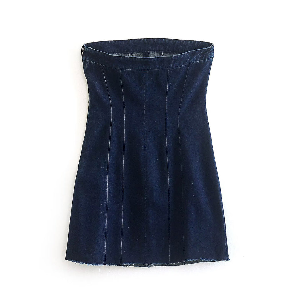 Mini Denim Dress - Women's Tube Bodycon Denim Strapless Dress-Grace Aura
