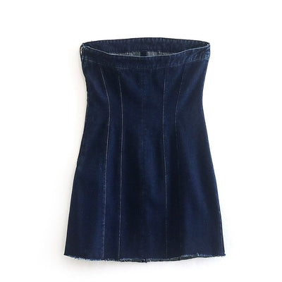 Mini Denim Dress - Women's Tube Bodycon Denim Strapless Dress-Grace Aura