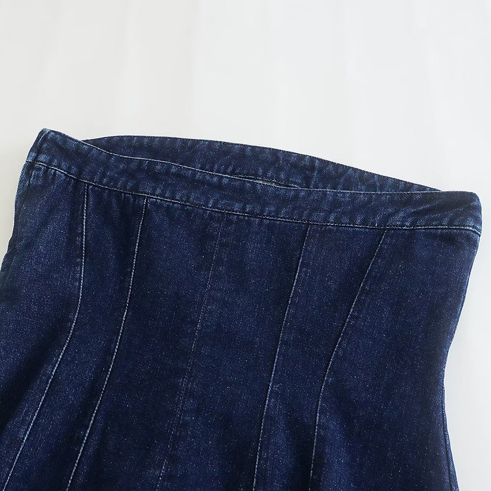 Mini Denim Dress - Women's Tube Bodycon Denim Strapless Dress-Grace Aura