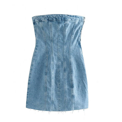 Mini Denim Dress - Women's Tube Bodycon Denim Strapless Dress-Grace Aura
